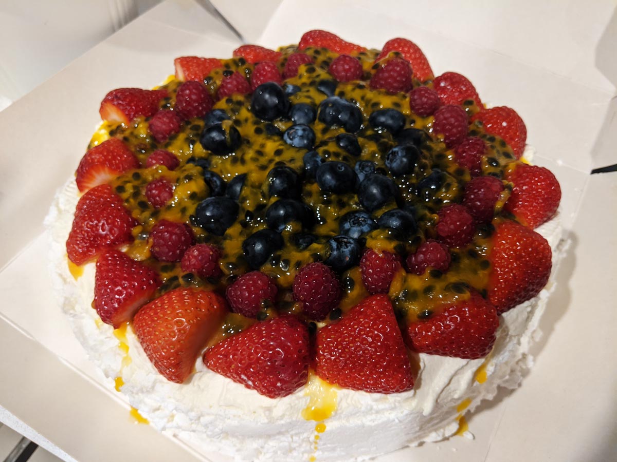 A photo of the pavlova I 'made' (decorated) for Summer Solstice
